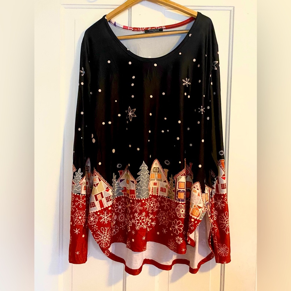 Womens plus size 2XL festive holiday christmas winter printed top.